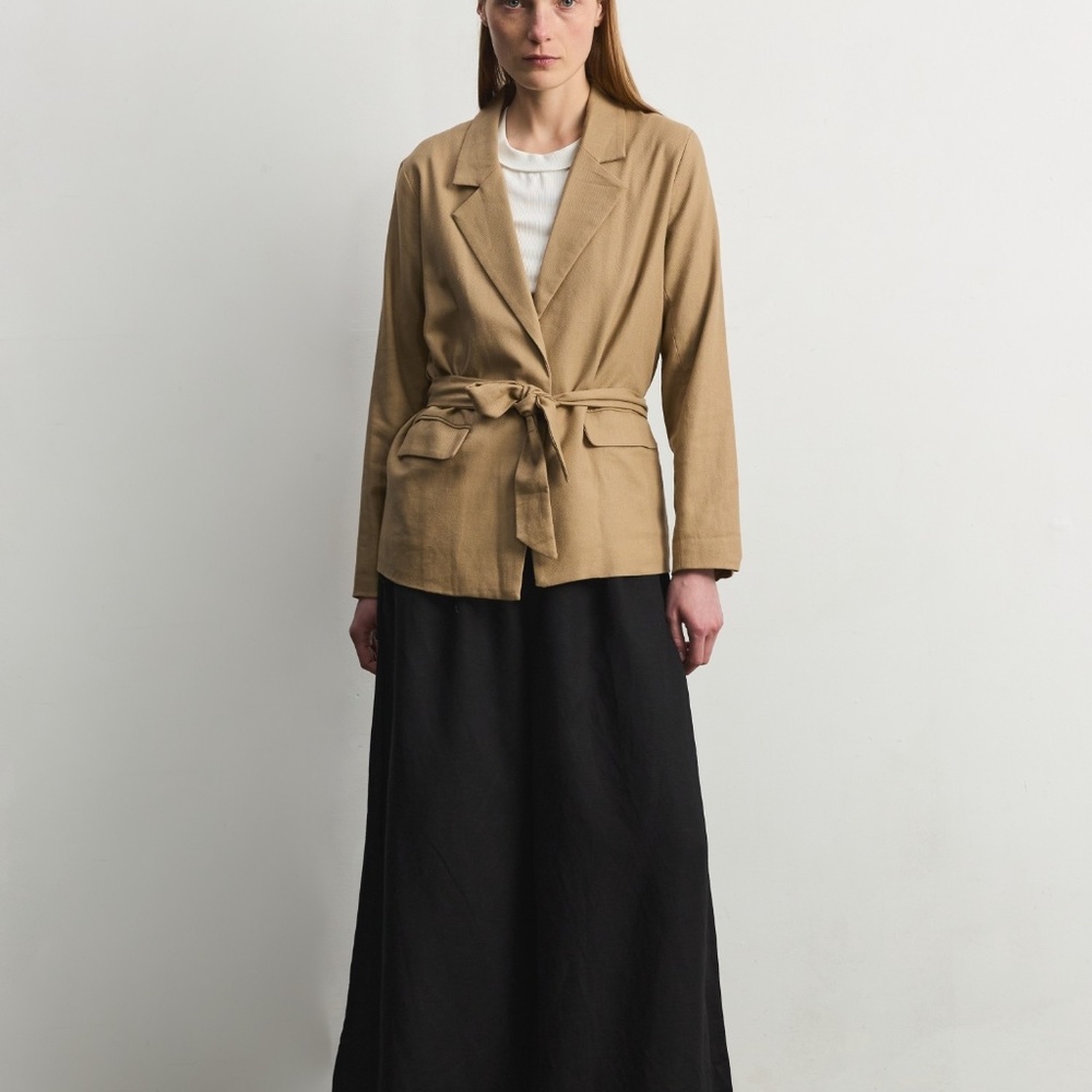 NWT Mod Ref Belted Linen Blend Blazer Taupe Small